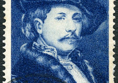 Postage stamp Romania 1956 printed in Romania shows Rembrandt (1606-1669), Painter, series Great personalities of the world, circa 1956